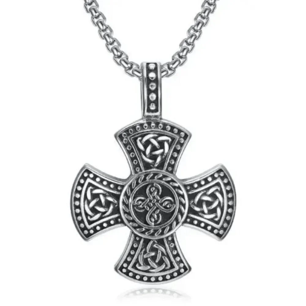 Stainless Steel Celtic Trinity Knot Cross Unisex Pendant Necklace
